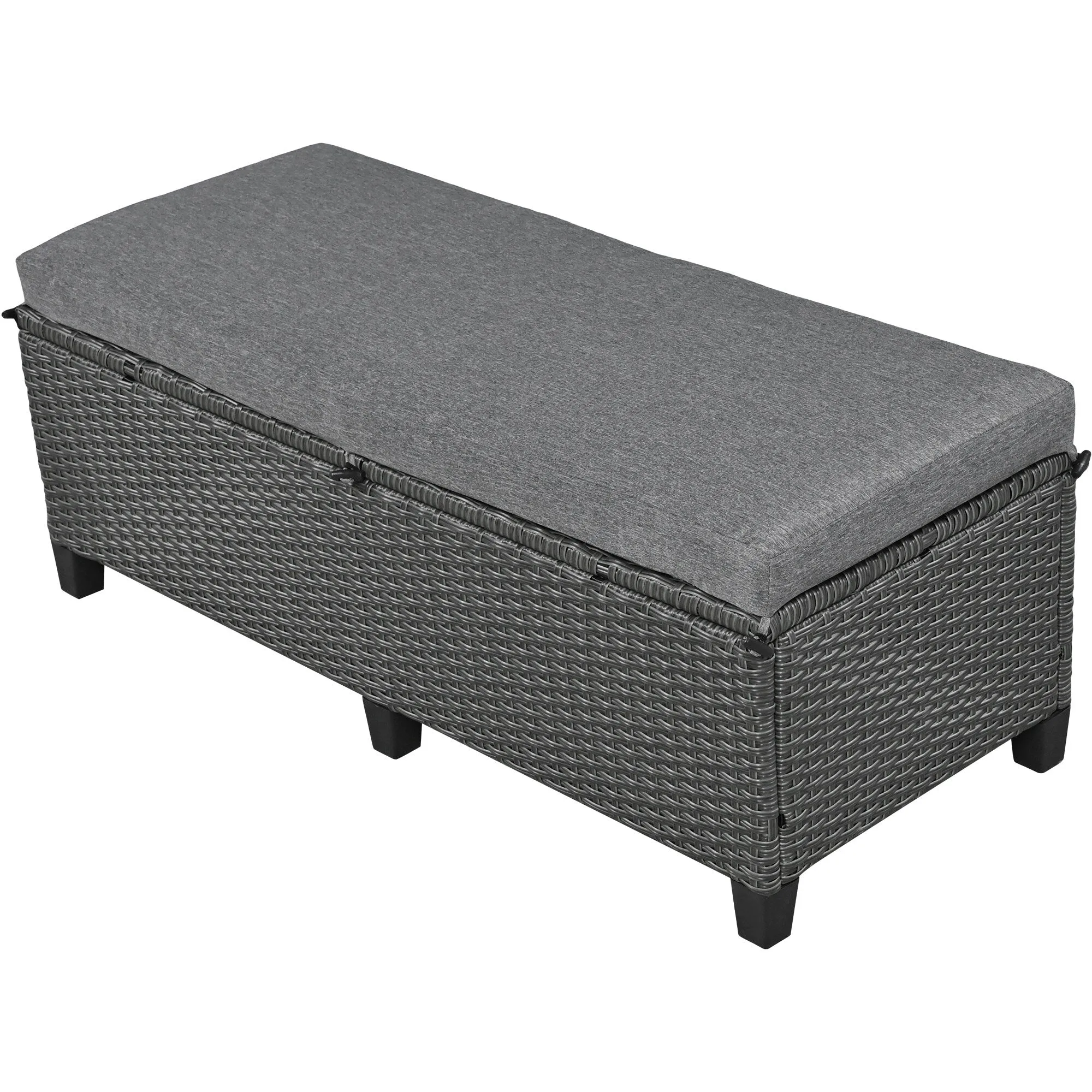 Wicker L-Shape Sectional Sofa w2 Fold Side Tables, Dining Table, Bench