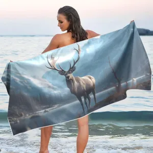 Wild Elk Roaming Nature Beach Towel Quick Dry Pool Towels 31" x 71" Sand Proof Absorbent Camping Yoga Towel for Swimming Pool, Picnic, Gym