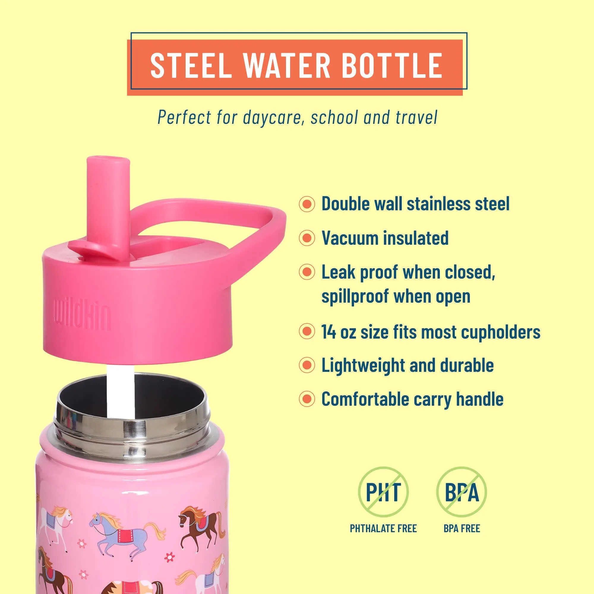 Wildkin Horses 14 oz Steel Water Bottle