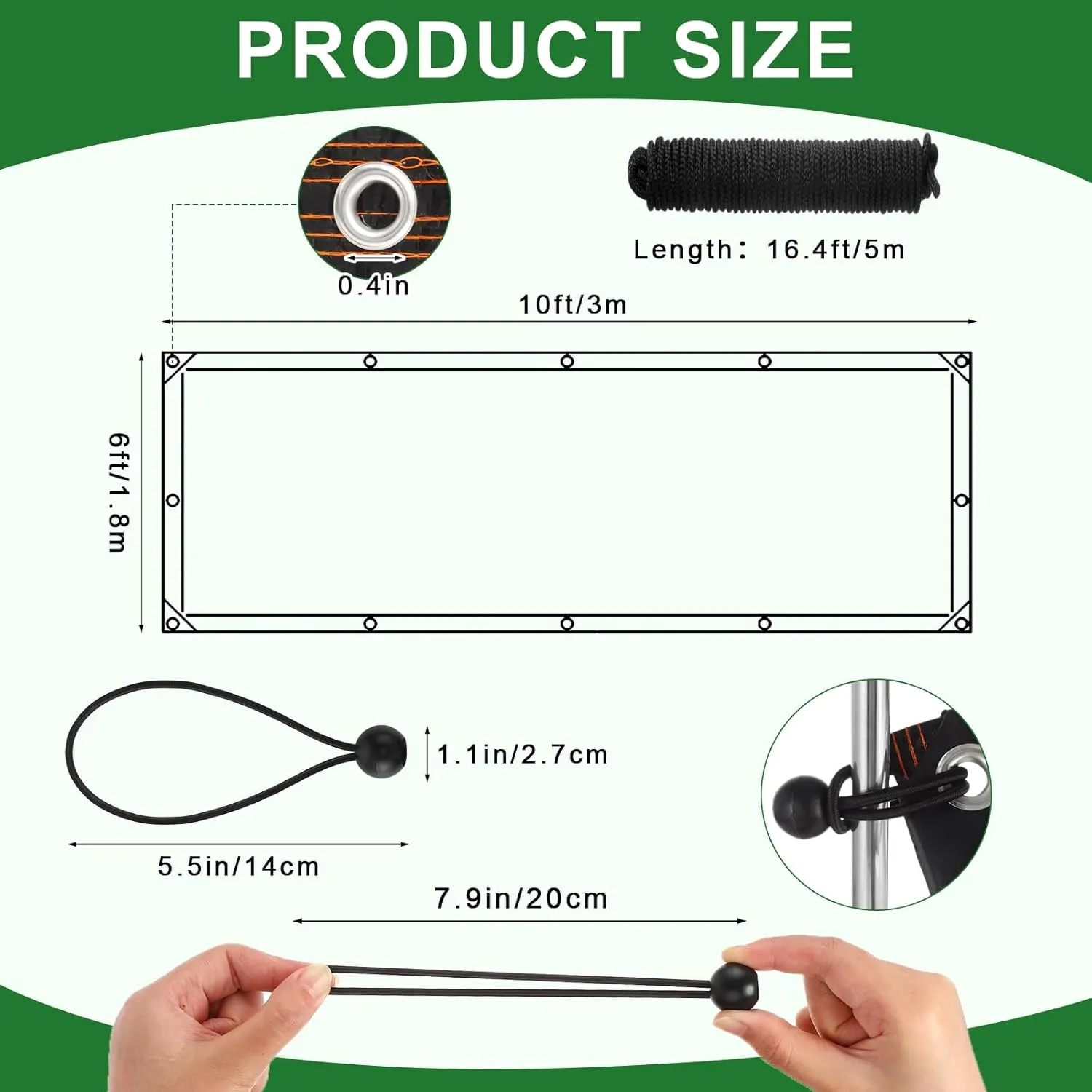 Windyun 2 Pack Heavy Duty Clear Tarps with Reinforced Edge Plastic Tarp Waterproof Plastic Cover Greenhouse Patio with 16 Elastic Rope and 2 Nylon Rope for Garden Furniture(6 x 10 ft)