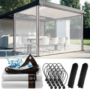 Windyun 2 Pack Heavy Duty Clear Tarps with Reinforced Edge Plastic Tarp Waterproof Plastic Cover Greenhouse Patio with 16 Elastic Rope and 2 Nylon Rope for Garden Furniture(6 x 10 ft)