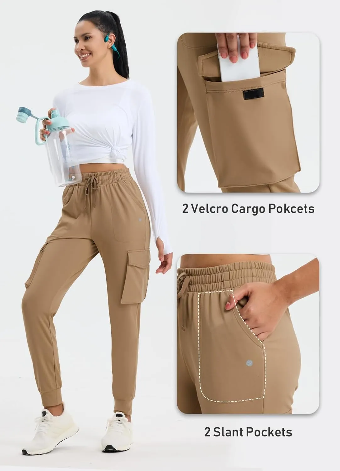Women's Clearance Fleece Lined Cargo Joggers Water Resistant Winter Hiking Pants Sweatpants Snow Running