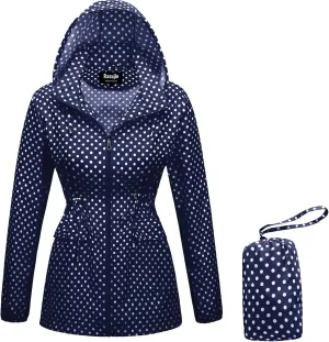 Women's Rain Jacket Waterproof with Hood Lightweight Packable Raincoat for Hiking Travel Outdoor Windbreaker with Pockets