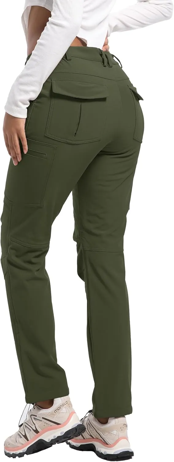 Women's Snow Ski Pants Fleece Lined Waterproof Softshell Insulated Winter Outdoor Hiking Cargo Pants