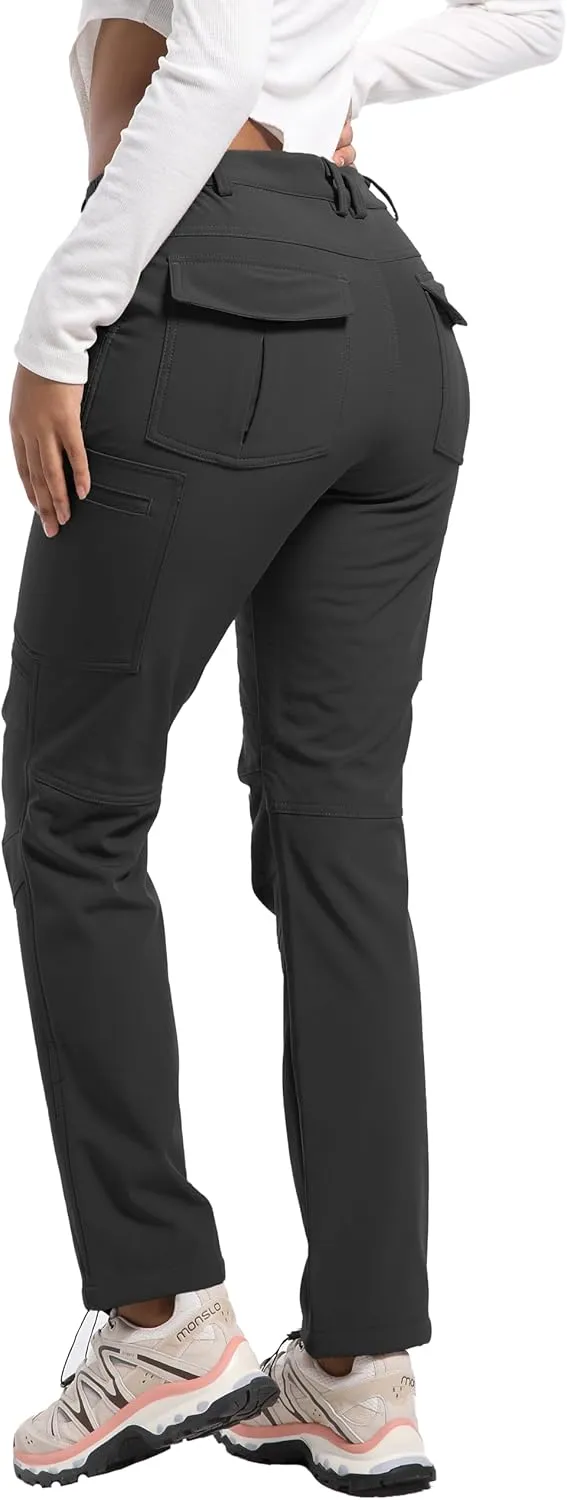 Women's Snow Ski Pants Fleece Lined Waterproof Softshell Insulated Winter Outdoor Hiking Cargo Pants