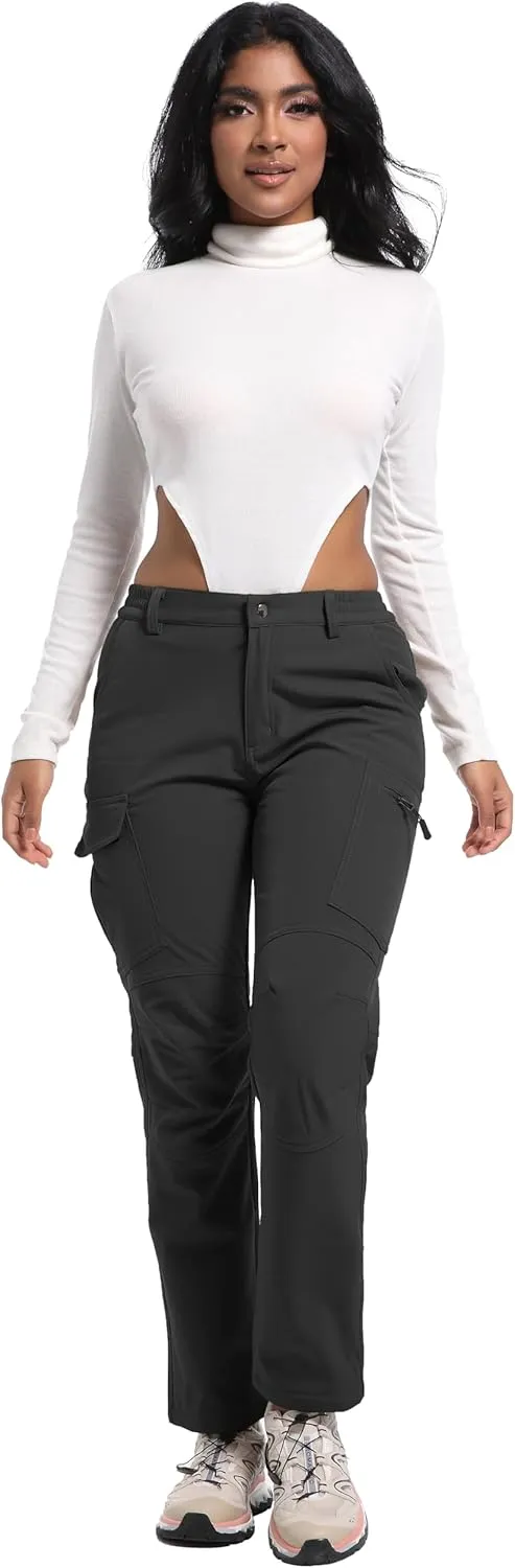 Women's Snow Ski Pants Fleece Lined Waterproof Softshell Insulated Winter Outdoor Hiking Cargo Pants