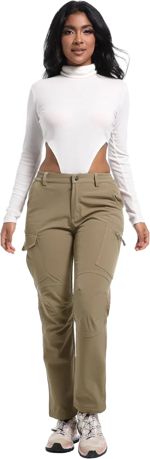 Women's Snow Ski Pants Fleece Lined Waterproof Softshell Insulated Winter Outdoor Hiking Cargo Pants