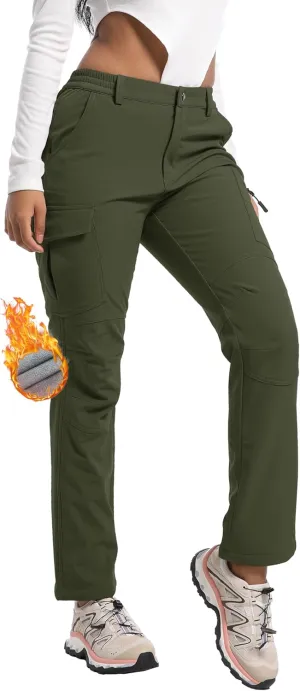 Women's Snow Ski Pants Fleece Lined Waterproof Softshell Insulated Winter Outdoor Hiking Cargo Pants