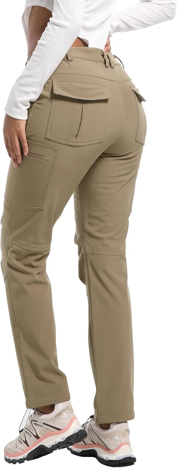 Women's Snow Ski Pants Fleece Lined Waterproof Softshell Insulated Winter Outdoor Hiking Cargo Pants