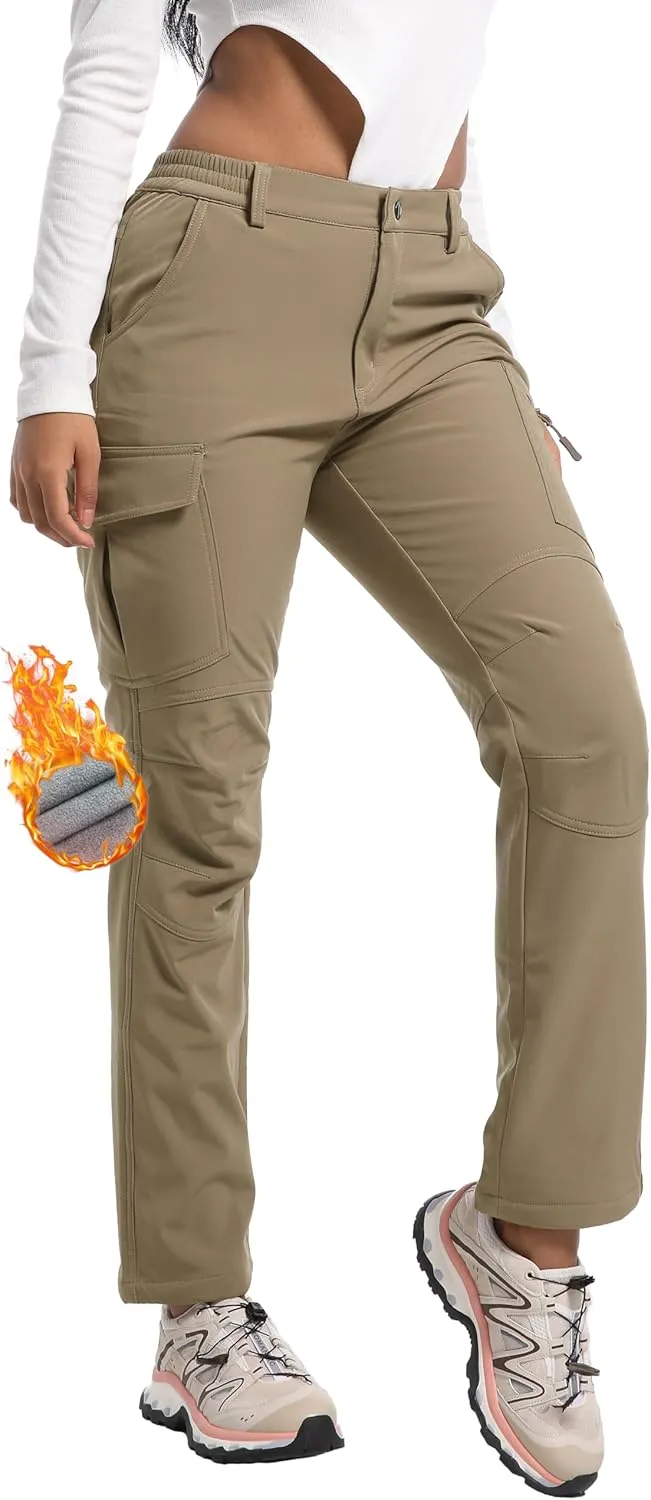 Women's Snow Ski Pants Fleece Lined Waterproof Softshell Insulated Winter Outdoor Hiking Cargo Pants