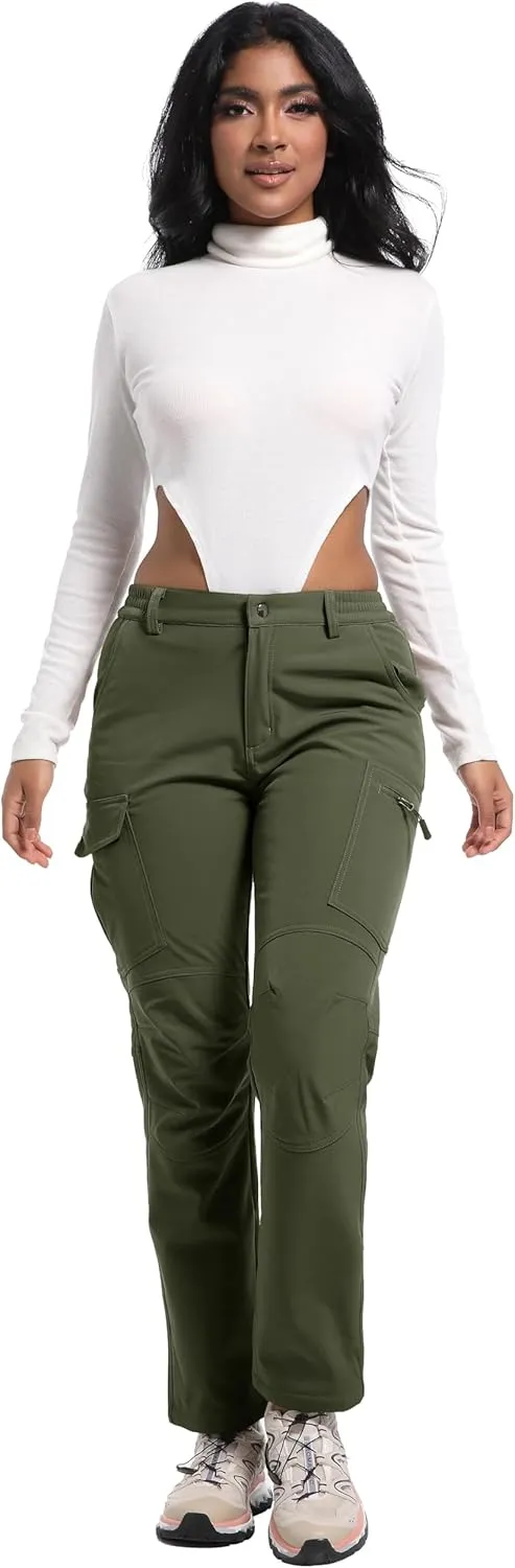 Women's Snow Ski Pants Fleece Lined Waterproof Softshell Insulated Winter Outdoor Hiking Cargo Pants