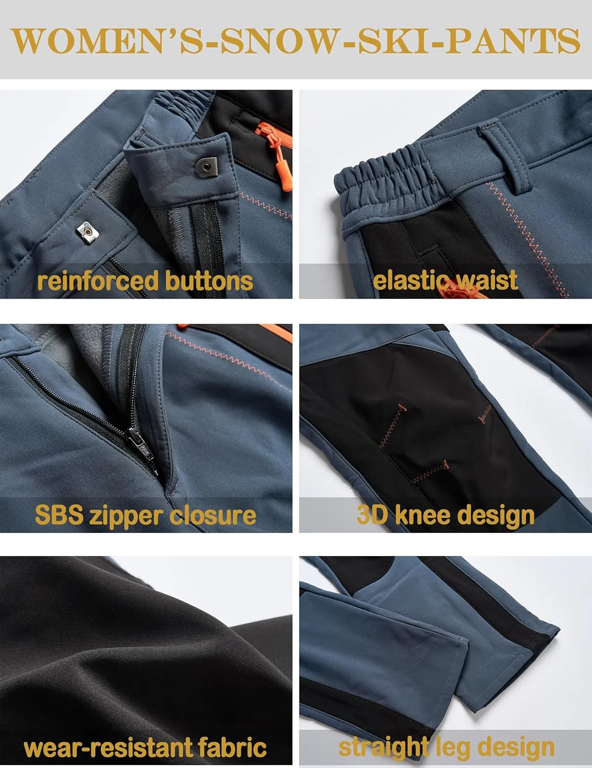 Women's Snow Ski Pants Fleece Lined Winter Outdoor Waterproof Insulated Warm Softshell Hiking Cargo Pants