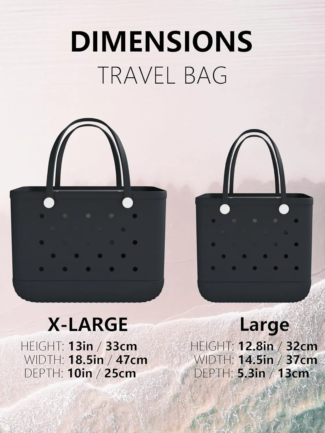 X-Large Rubber Tote Bag Beach Bag, Washable Durable Beach Tote Bag, Travel Tote Washable Handbag Storage Bag for Pool