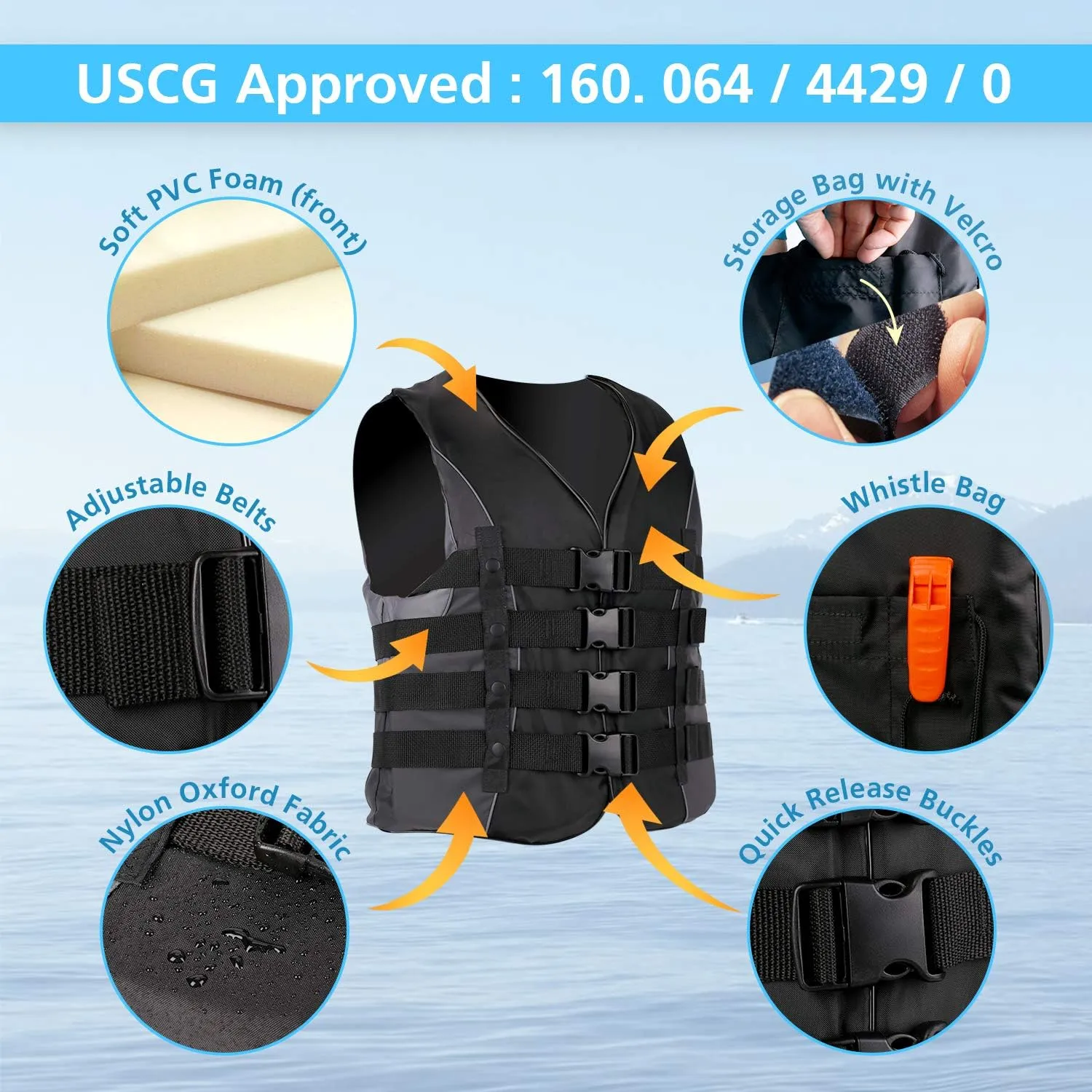 XGEAR Adult USCG Life Jacket Water Sports Life Vest