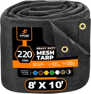 Xpose Safety Heavy Duty Mesh Tarp – 8’ x 10’ Multipurpose Black Protective Cover with Air Flow - Use for Tie Downs, Shade, Fences, Canopies, Dump Trucks – Tear Resistant
