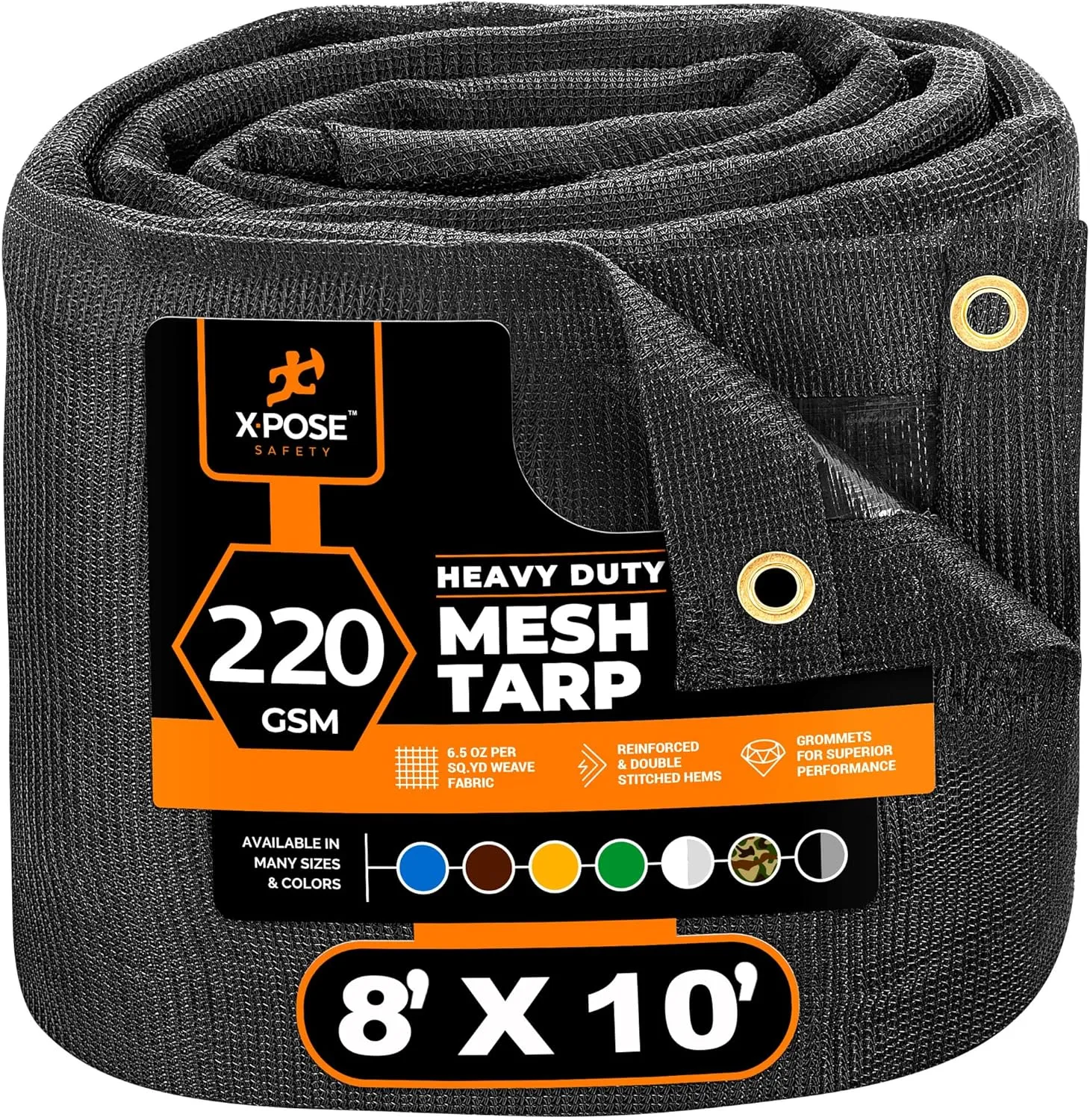 Xpose Safety Heavy Duty Mesh Tarp – 8’ x 10’ Multipurpose Black Protective Cover with Air Flow - Use for Tie Downs, Shade, Fences, Canopies, Dump Trucks – Tear Resistant