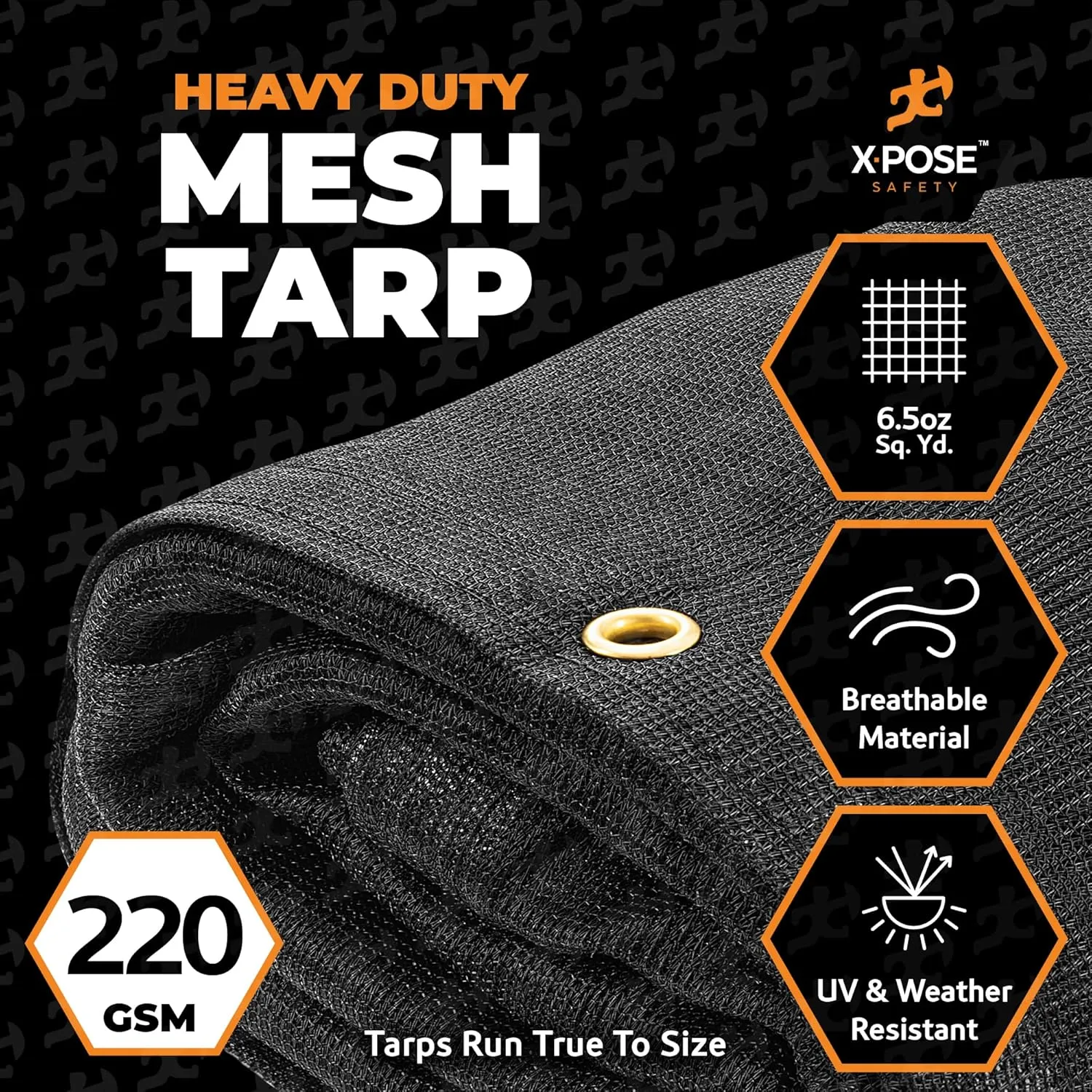 Xpose Safety Heavy Duty Mesh Tarp – 8’ x 10’ Multipurpose Black Protective Cover with Air Flow - Use for Tie Downs, Shade, Fences, Canopies, Dump Trucks – Tear Resistant