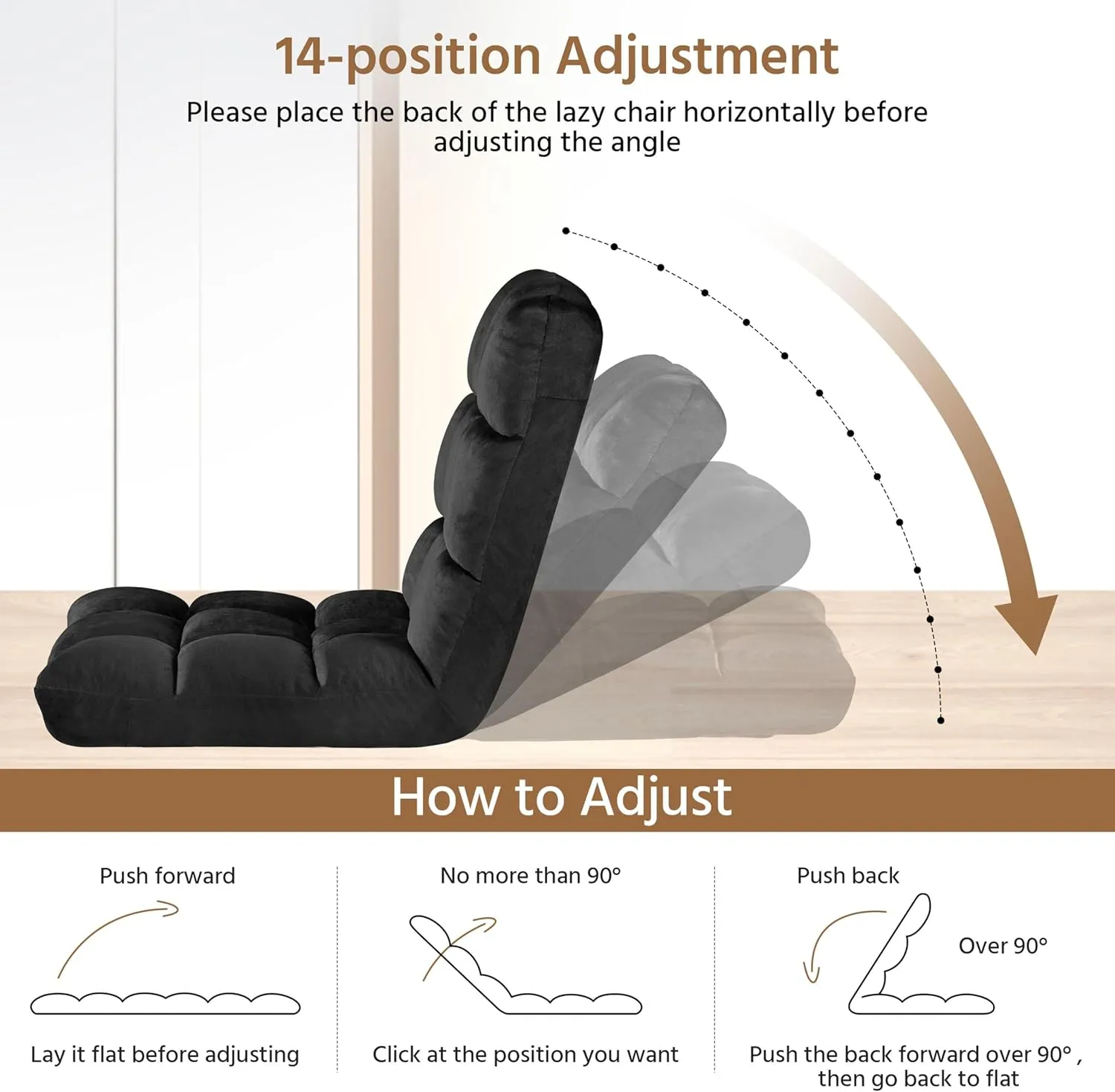 Yaheetech Floor Chair, Meditation Chair with Back Support Gaming Floor Lounger with 14 Adjustable Position for Adult, Black