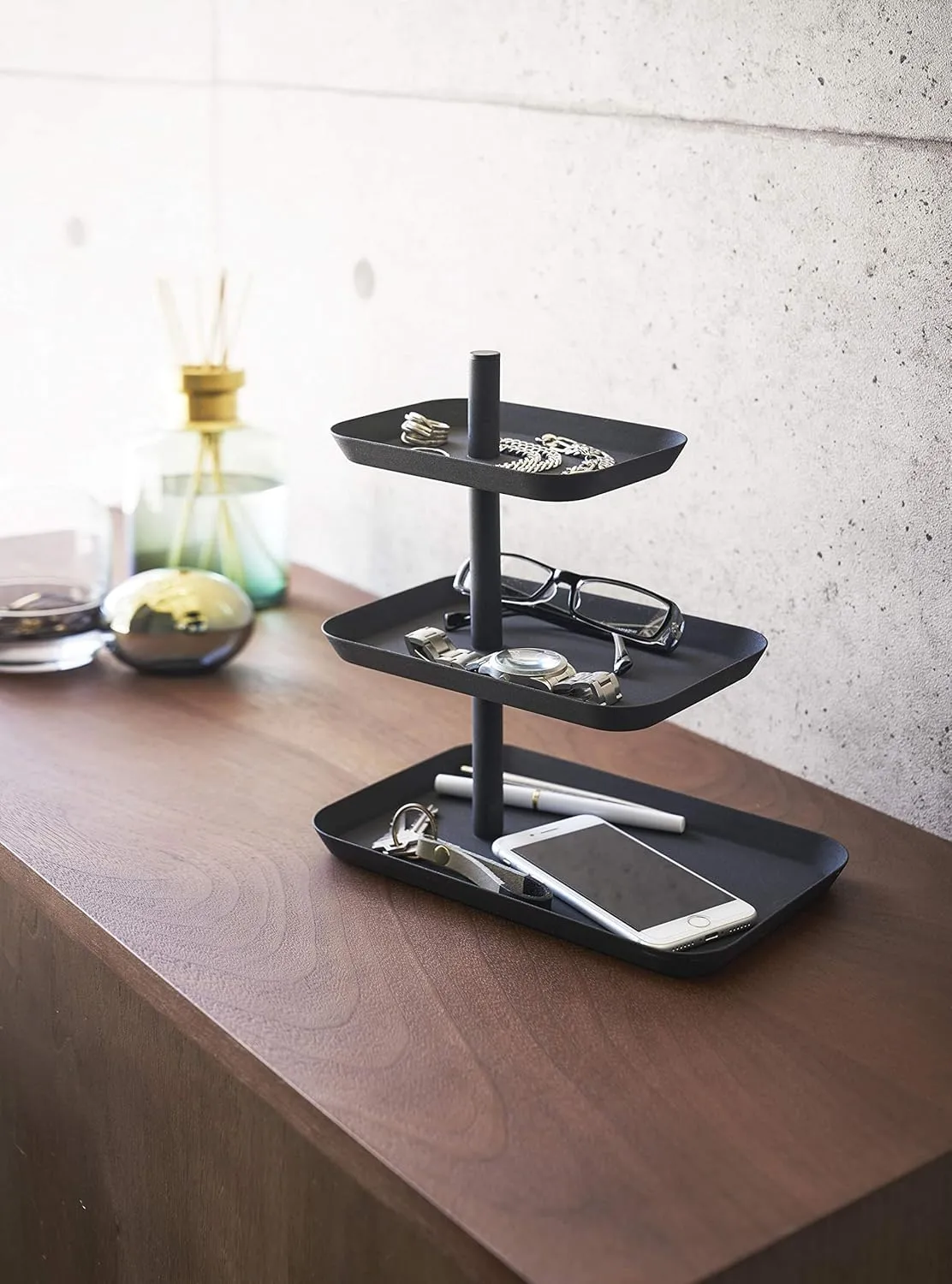Yamazaki Home Tower 3-Tier Accessory Tray - Jewelry Holder & Storage Organizer - Steel