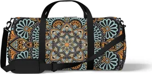 Yellow Vintage Boho Cute Abstract Flower Sports Bag Tote Bag Waterproof Gym Bag with Shoulder Strap Zipper 2 Side Pockets for Men and Women, Travel and Storage Shoulder Bag.