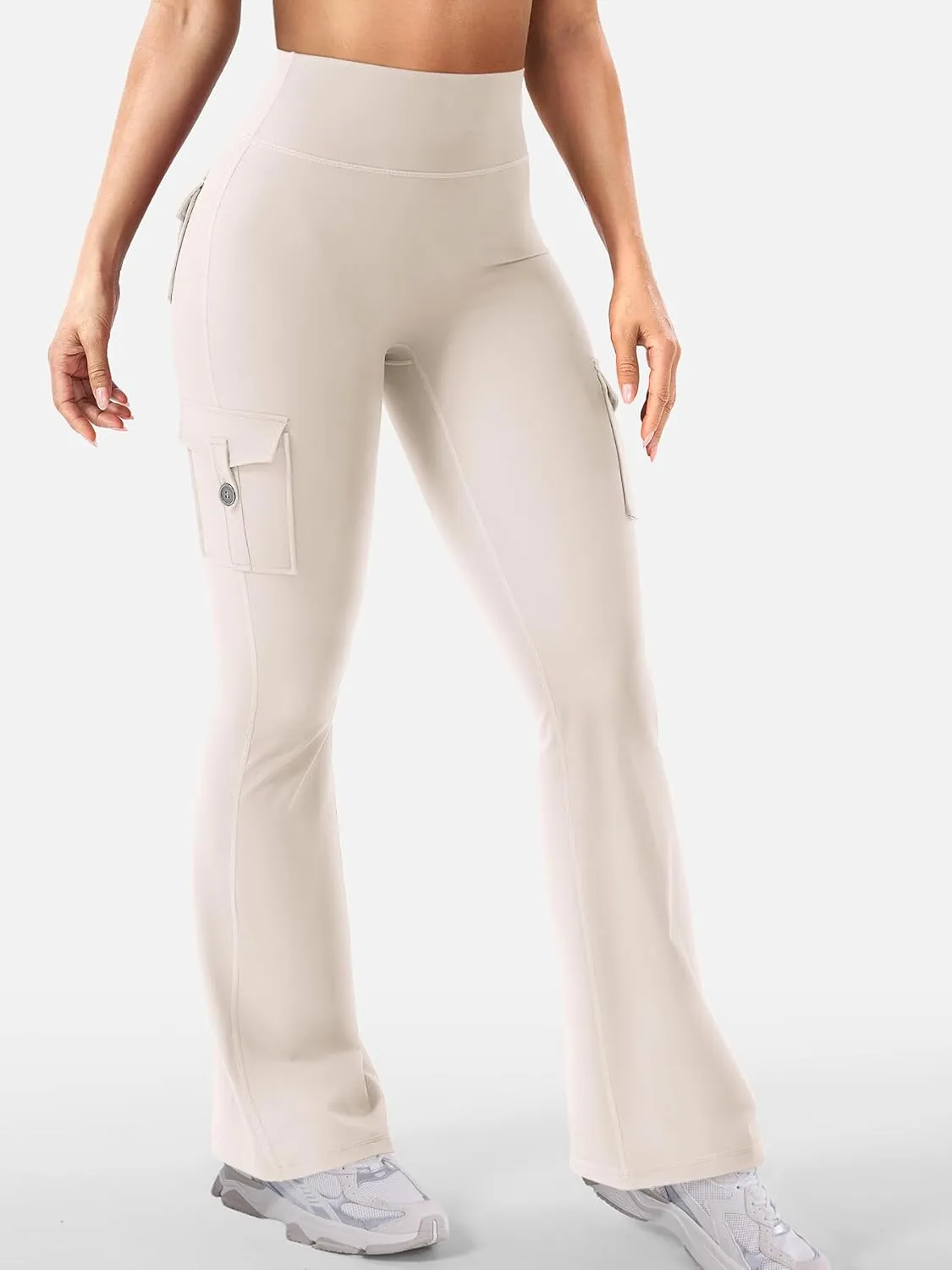 YEOREO CoreFlex Women Workout Flare Leggings with Pockets Hidden Scrunch High Waisted Cargo Gym Yoga No Front Seam Leggings