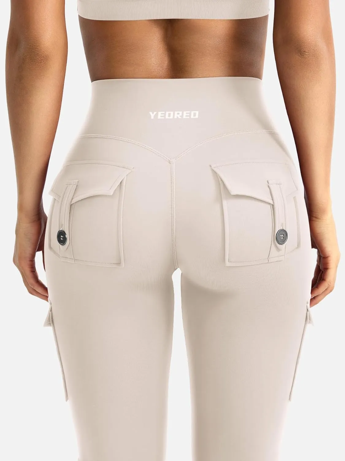 YEOREO CoreFlex Women Workout Flare Leggings with Pockets Hidden Scrunch High Waisted Cargo Gym Yoga No Front Seam Leggings