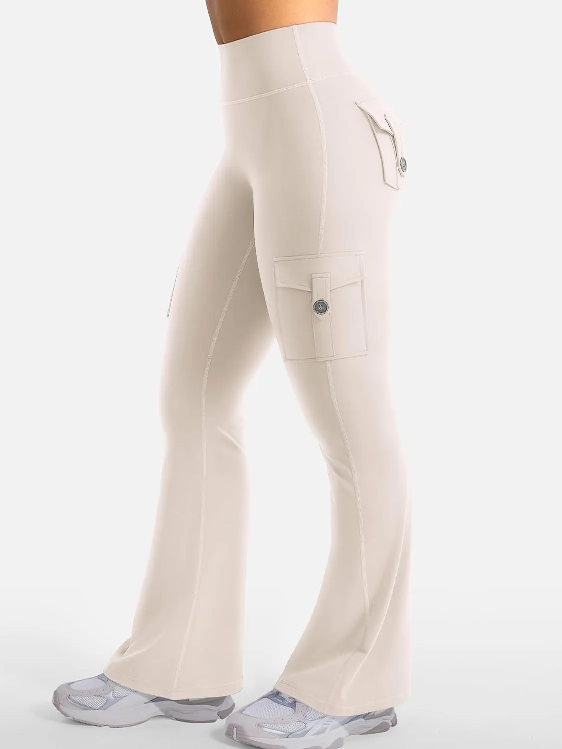 YEOREO CoreFlex Women Workout Flare Leggings with Pockets Hidden Scrunch High Waisted Cargo Gym Yoga No Front Seam Leggings