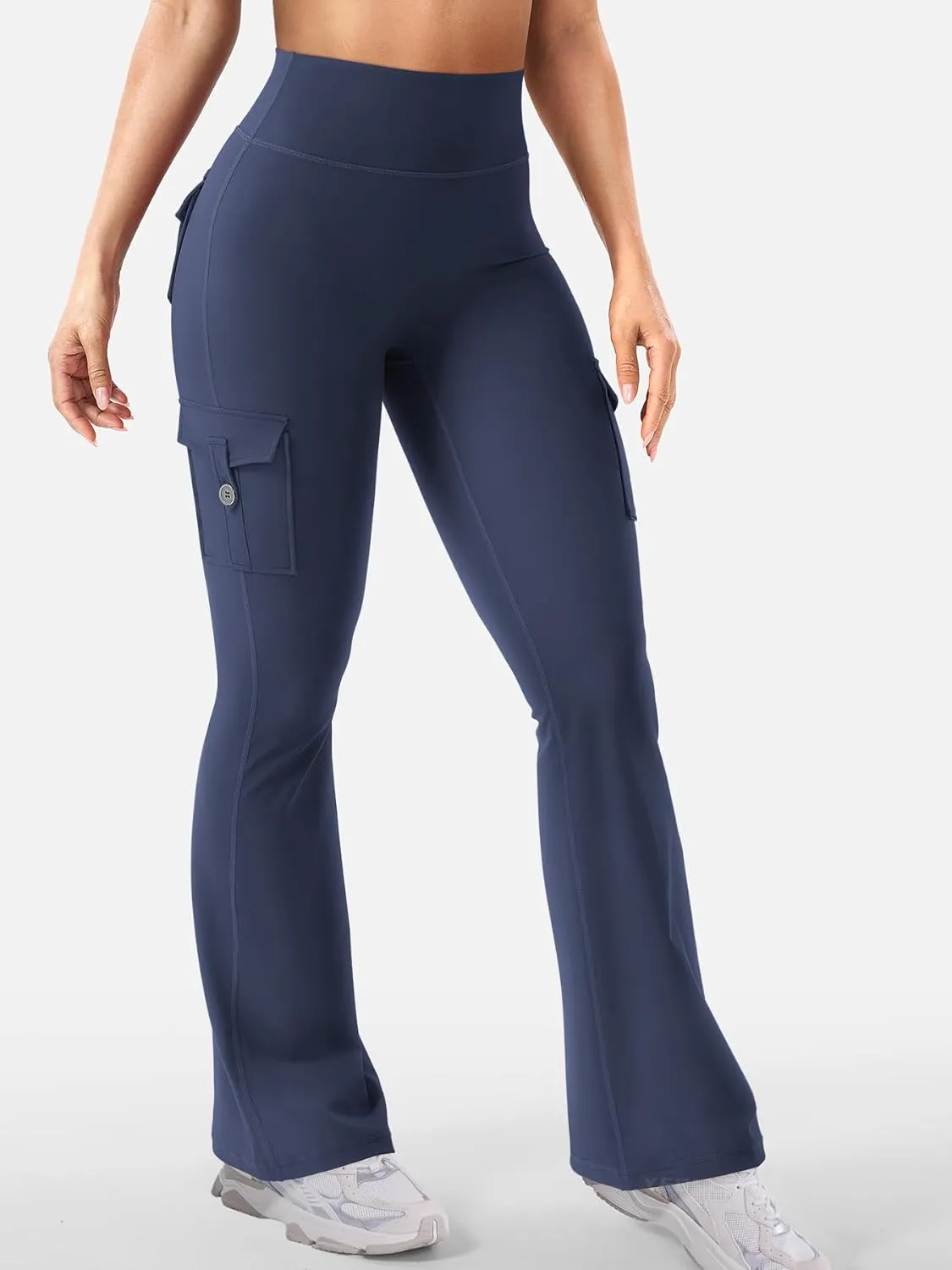 YEOREO Women Workout Flare Leggings with Pockets Hidden Scrunch High Waisted Cargo Gym Yoga No Front Seam Leggings