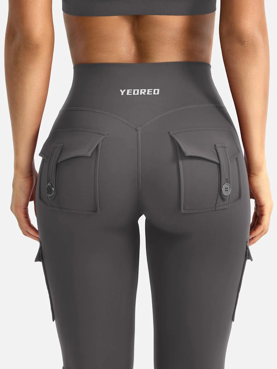 YEOREO Women Workout Flare Leggings with Pockets Hidden Scrunch High Waisted Cargo Gym Yoga No Front Seam Leggings