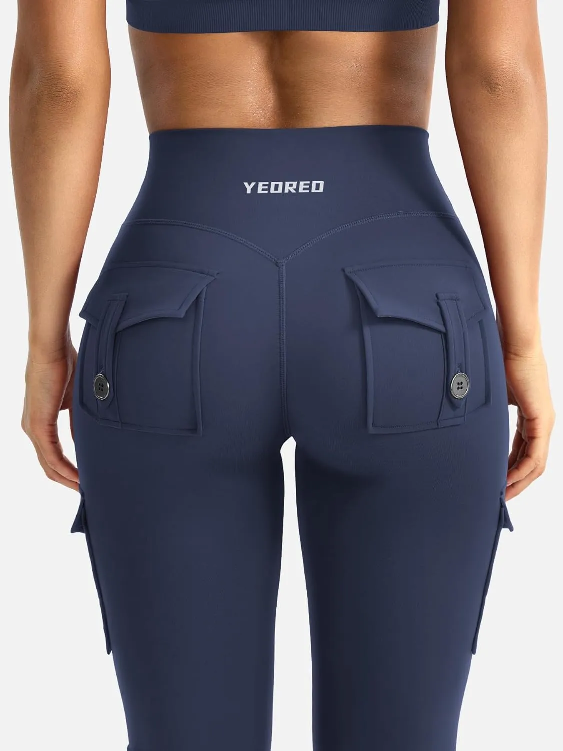 YEOREO Women Workout Flare Leggings with Pockets Hidden Scrunch High Waisted Cargo Gym Yoga No Front Seam Leggings