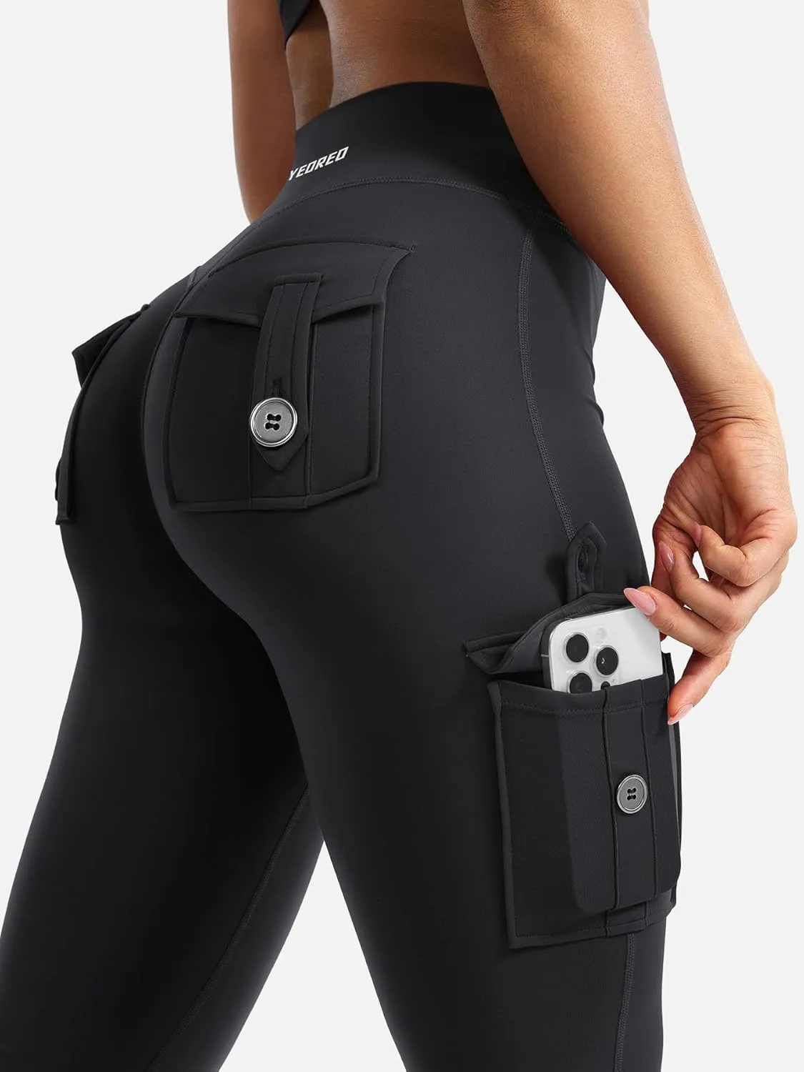 YEOREO Women Workout Flare Leggings with Pockets Hidden Scrunch High Waisted Cargo Gym Yoga No Front Seam Leggings