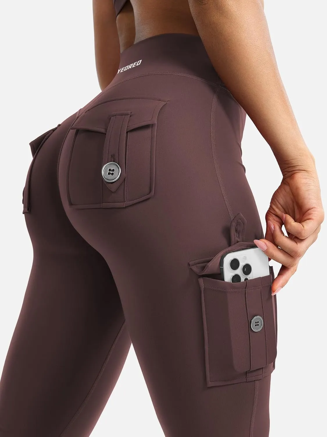 YEOREO Women Workout Flare Leggings with Pockets Hidden Scrunch High Waisted Cargo Gym Yoga No Front Seam Leggings
