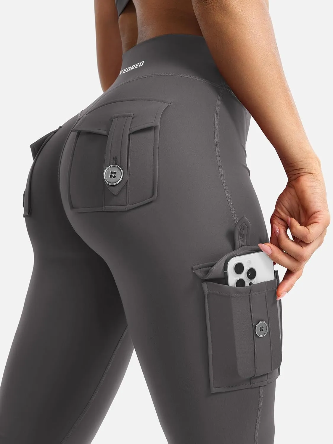 YEOREO Women Workout Flare Leggings with Pockets Hidden Scrunch High Waisted Cargo Gym Yoga No Front Seam Leggings