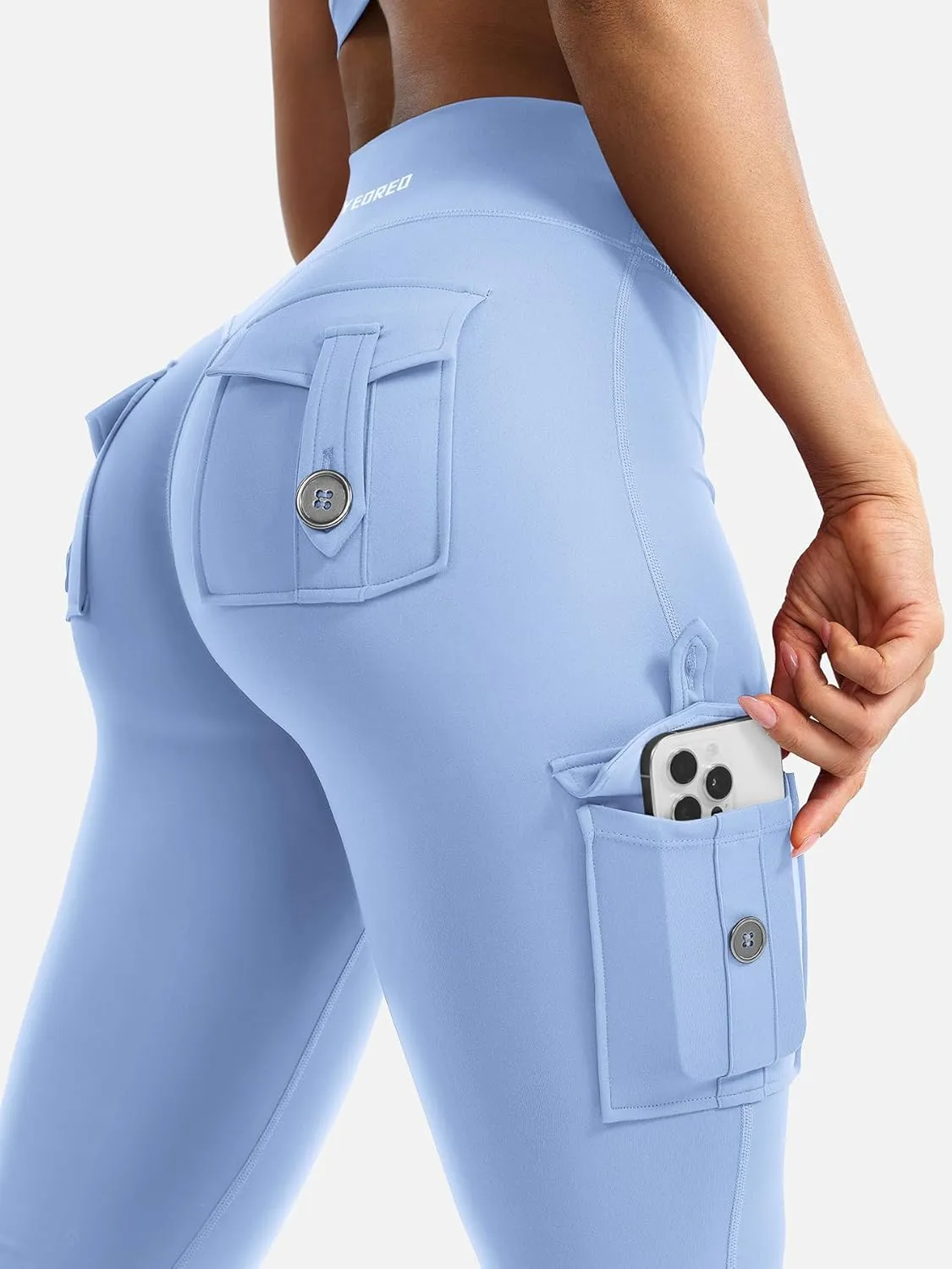 YEOREO Women Workout Flare Leggings with Pockets Hidden Scrunch High Waisted Cargo Gym Yoga No Front Seam Leggings