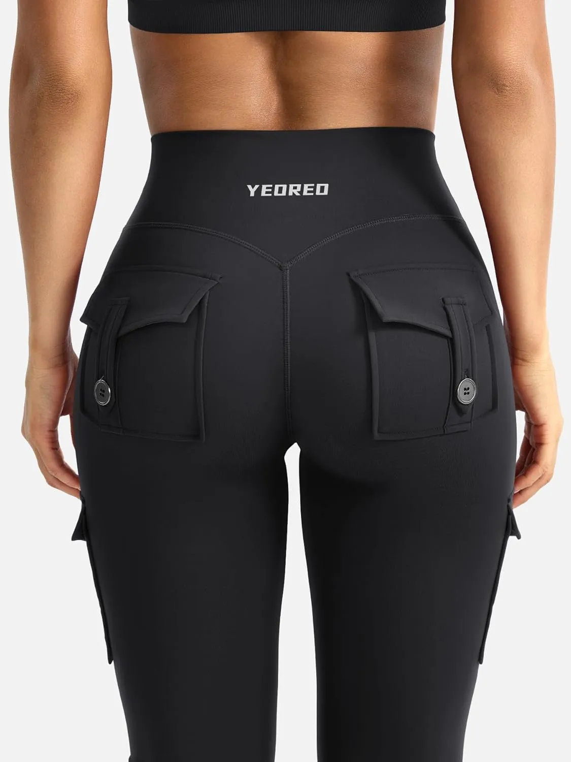 YEOREO Women Workout Flare Leggings with Pockets Hidden Scrunch High Waisted Cargo Gym Yoga No Front Seam Leggings