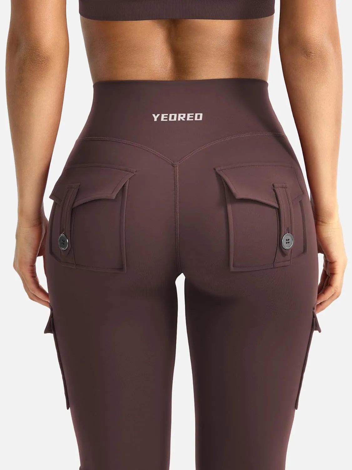 YEOREO Women Workout Flare Leggings with Pockets Hidden Scrunch High Waisted Cargo Gym Yoga No Front Seam Leggings