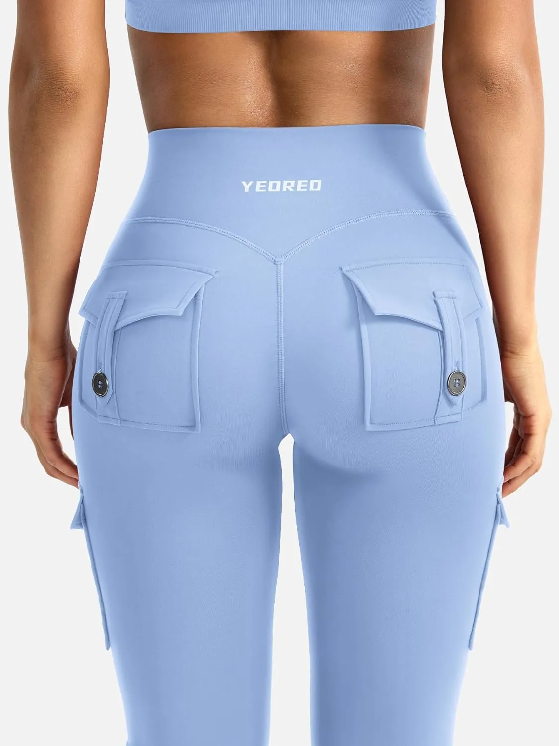 YEOREO Women Workout Flare Leggings with Pockets Hidden Scrunch High Waisted Cargo Gym Yoga No Front Seam Leggings