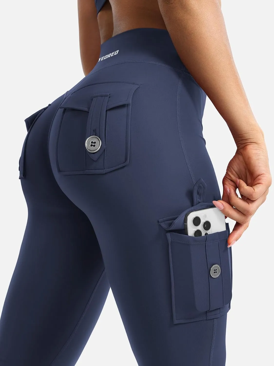 YEOREO Women Workout Flare Leggings with Pockets Hidden Scrunch High Waisted Cargo Gym Yoga No Front Seam Leggings