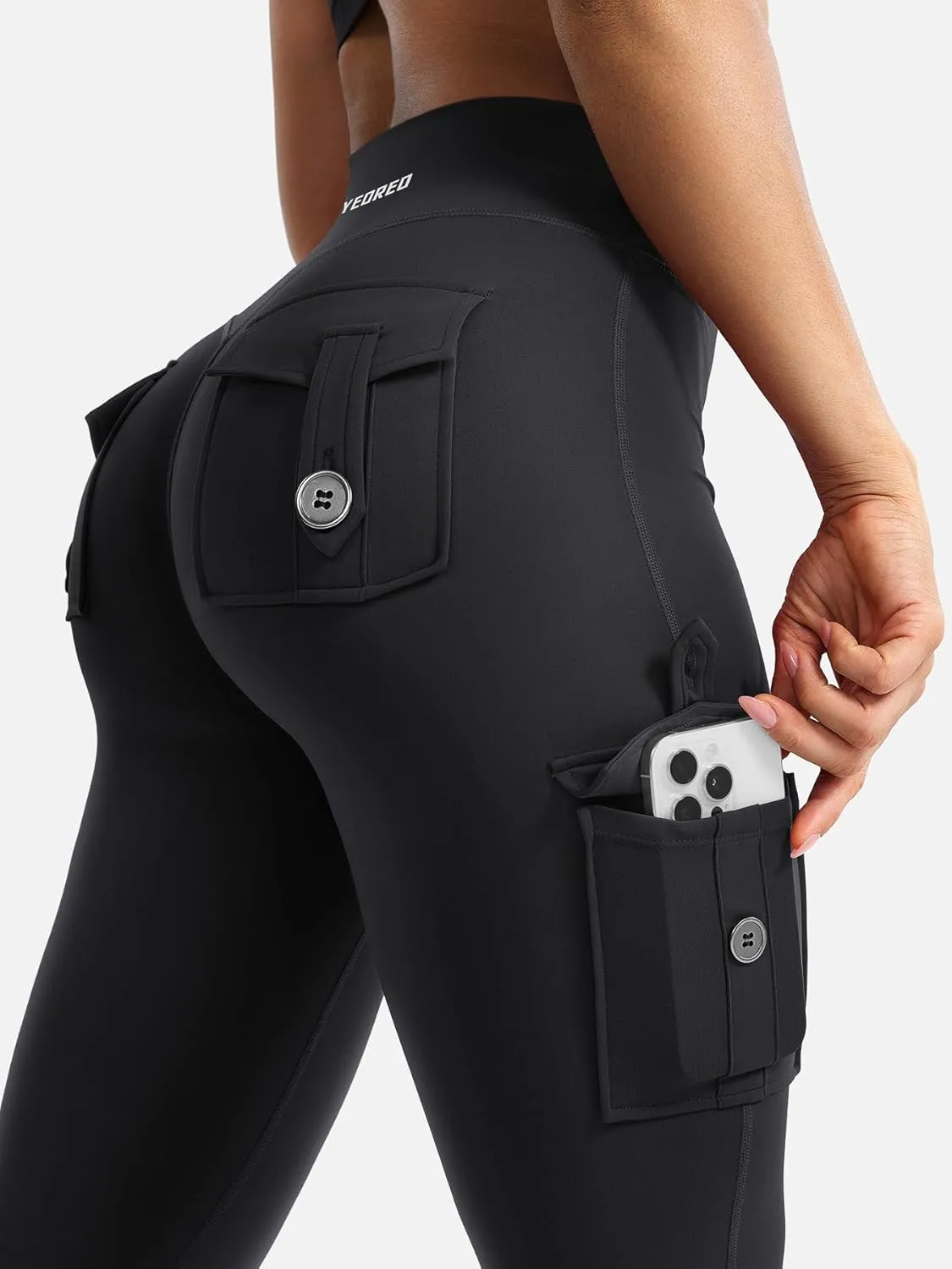 YEOREO Women Workout Flare Leggings with Pockets Hidden Scrunch High Waisted Cargo Gym Yoga No Front Seam Leggings