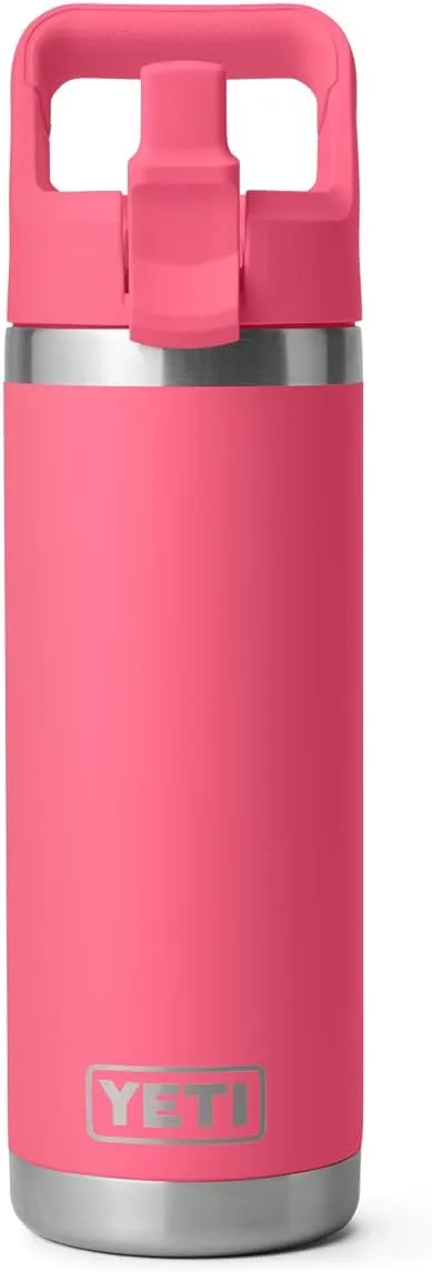 YETI Rambler 18 oz Bottle, Vacuum Insulated, Stainless Steel with Color Matching Straw Cap, Tropical Pink