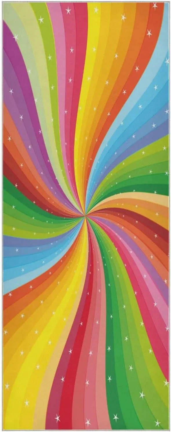 Yoga Towel Abstract Rainbow Stripes Stars Hot Yoga Mat Towel with Grip Dots Sweat Absorbent Non-Slip for Hot Yoga, 24" x72",Soft Yoga Blankets with Travel Bag,Pilates and Workout