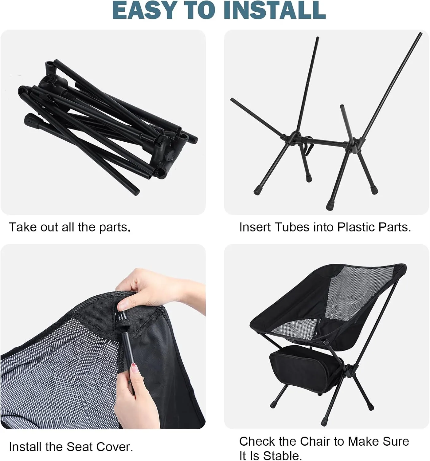 YSSOA Lightweight Chair Folding Camping Chairs, Backpacking Chair Ultralight Hiking Chairs, Compact Camping Chairs, 176 lbs Weight Capacity, Breathable Mesh Fabric, Black