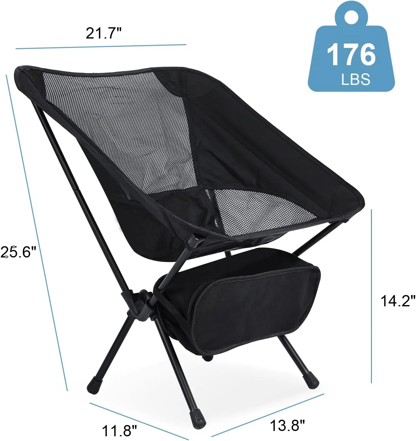 YSSOA Lightweight Chair Folding Camping Chairs, Backpacking Chair Ultralight Hiking Chairs, Compact Camping Chairs, 176 lbs Weight Capacity, Breathable Mesh Fabric, Black