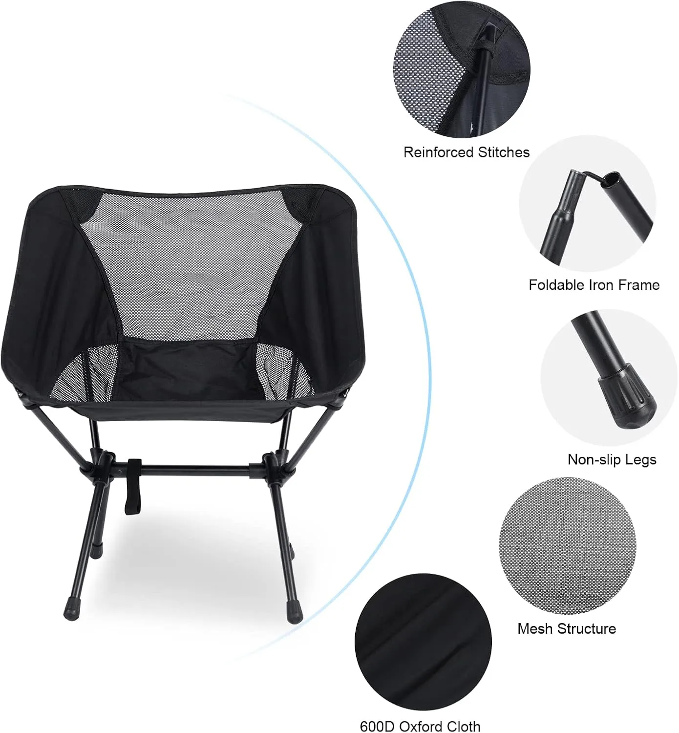 YSSOA Lightweight Chair Folding Camping Chairs, Backpacking Chair Ultralight Hiking Chairs, Compact Camping Chairs, 176 lbs Weight Capacity, Breathable Mesh Fabric, Black