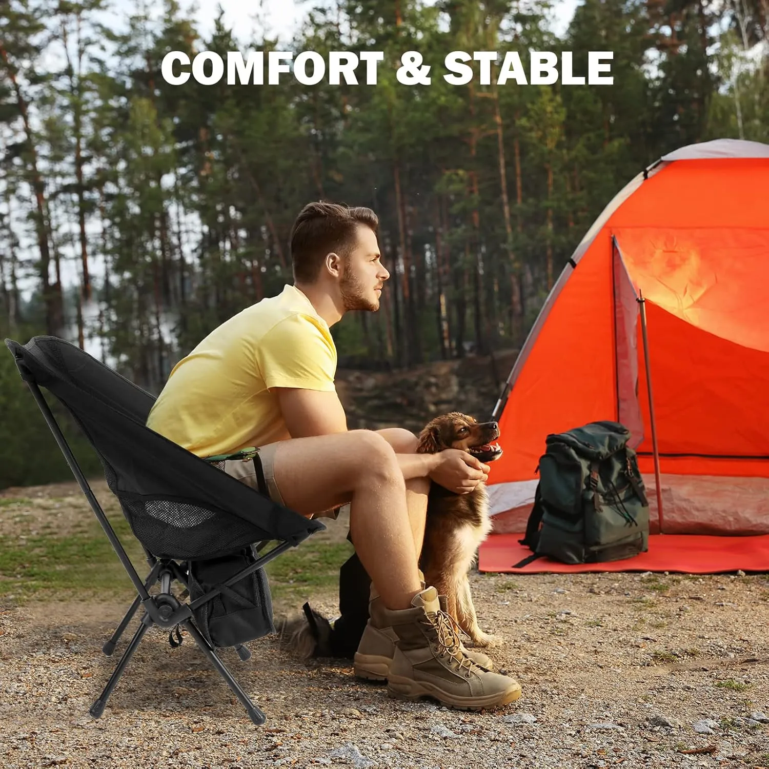 YSSOA Lightweight Chair Folding Camping Chairs, Backpacking Chair Ultralight Hiking Chairs, Compact Camping Chairs, 176 lbs Weight Capacity, Breathable Mesh Fabric, Black