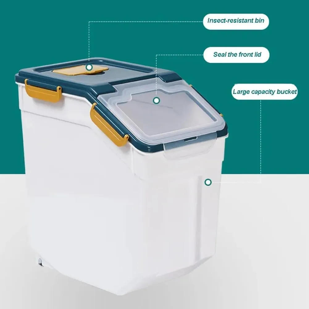 YXQ 25LB Large Flour Storage Container Bin ,2 Pack Airtight Plastic with Wheels Seal Locking Lid Dispenser Organizer Storage Bin with Measuring Cup & Scoop for Flour, Rice, Grain 50LBS Total