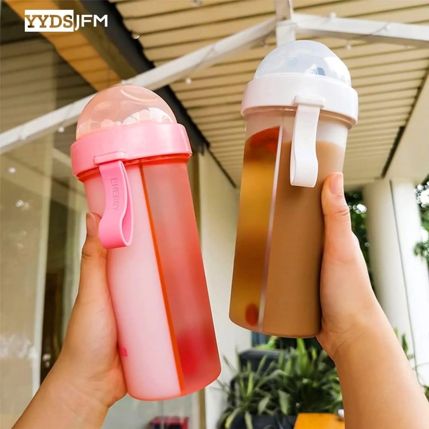 YYDSJFM Creative Water Cup,One Cup of Two Different Drinks Two Straws Couple Outdoor 600ml Drinking Cup for Camping Hiking Backpacking Travel Office