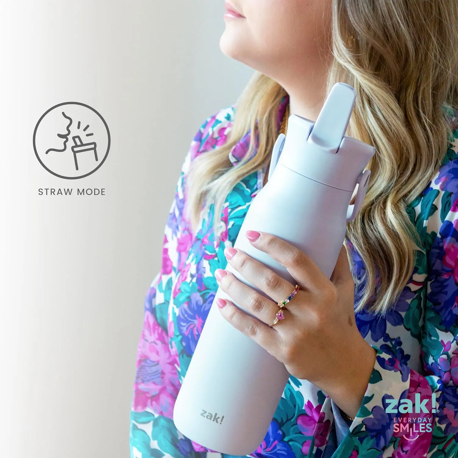 Zak Designs Harmony Water Bottle for Travel or At Home, 32oz Stainless Steel is Leak-Proof When Closed and Vacuum Insulated with Straw Lid and Carry Handle (Provence Blue)