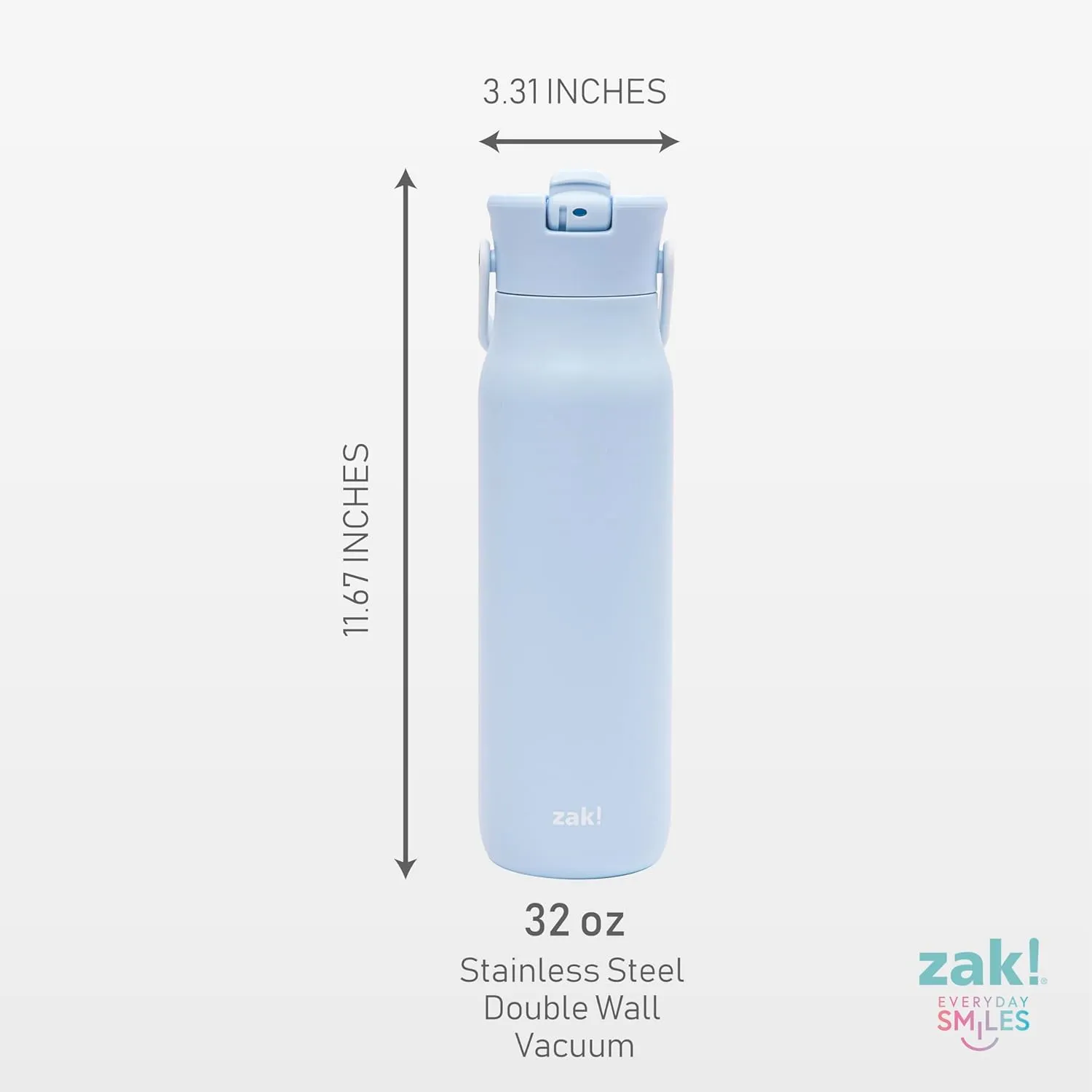 Zak Designs Harmony Water Bottle for Travel or At Home, 32oz Stainless Steel is Leak-Proof When Closed and Vacuum Insulated with Straw Lid and Carry Handle (Provence Blue)