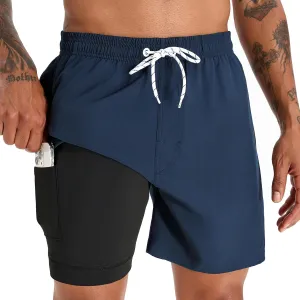 zeetoo Mens Swim Trunks with Compression Liner 5.5" Inseam Quick Dry Swim Shorts